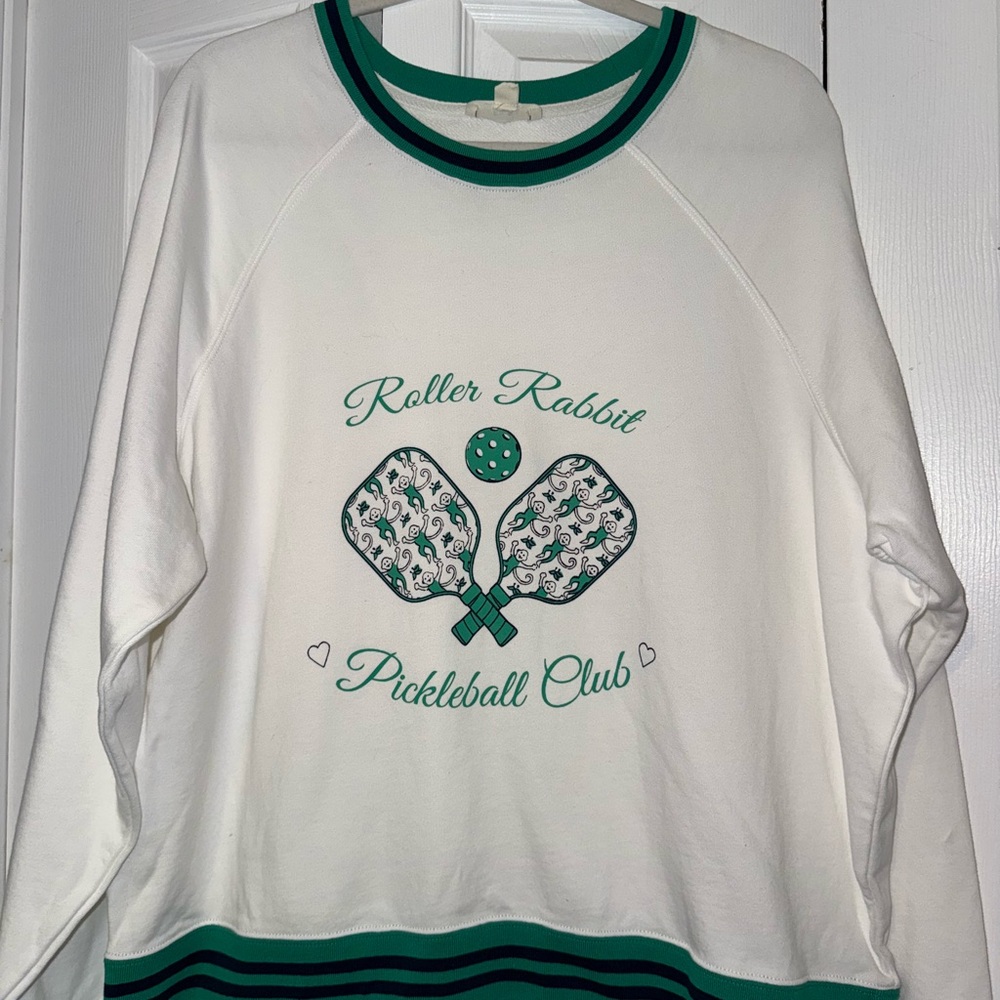 Roller Rabbit Pickleball Club White and Green Sweatshirt XL